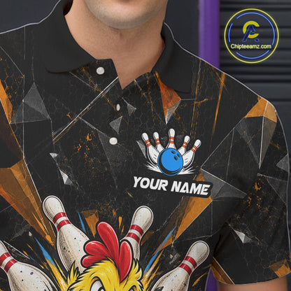 Custom Orange Funny Chicken Bowling Team Shirt for Men Break Glass Bowling Jersey QZT1289