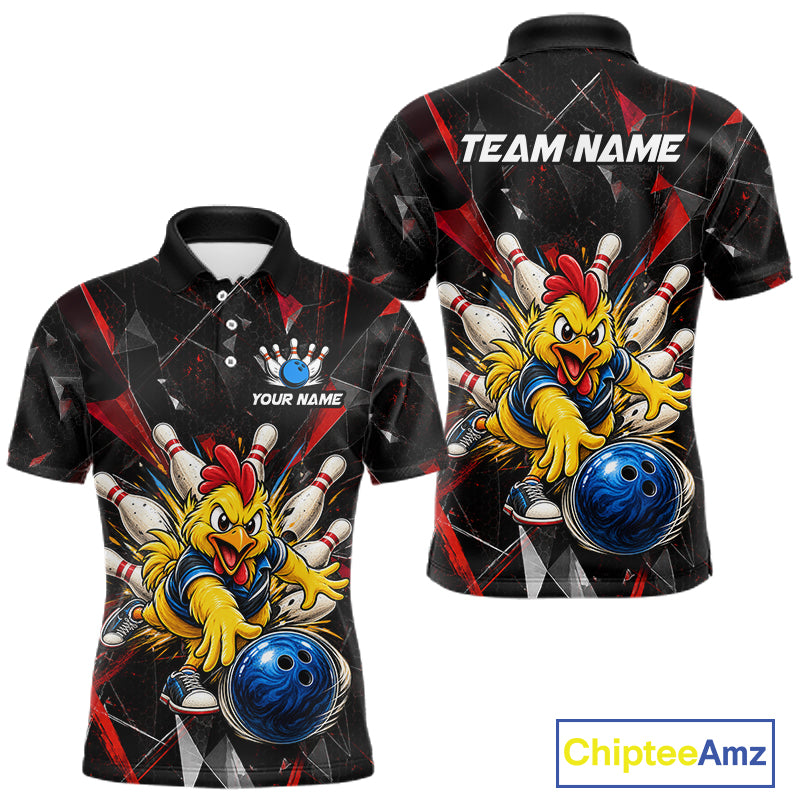 Custom Red Funny Chicken Bowling Team Shirt for Men Break Glass Bowling Jersey QZT1289