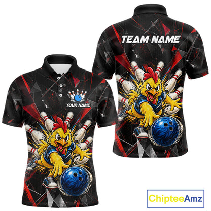 Custom Red Funny Chicken Bowling Team Shirt for Men Break Glass Bowling Jersey QZT1289