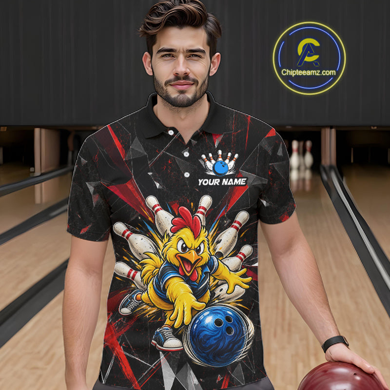 Custom Red Funny Chicken Bowling Team Shirt for Men Break Glass Bowling Jersey QZT1289