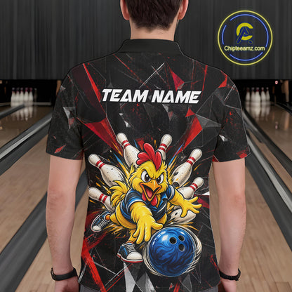 Custom Red Funny Chicken Bowling Team Shirt for Men Break Glass Bowling Jersey QZT1289