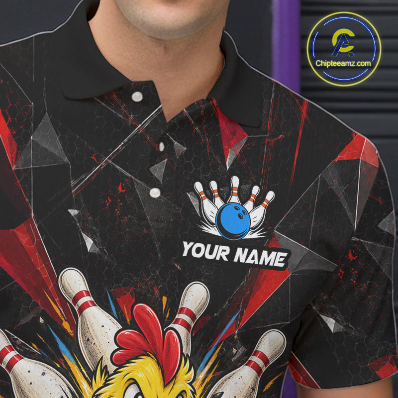 Custom Red Funny Chicken Bowling Team Shirt for Men Break Glass Bowling Jersey QZT1289