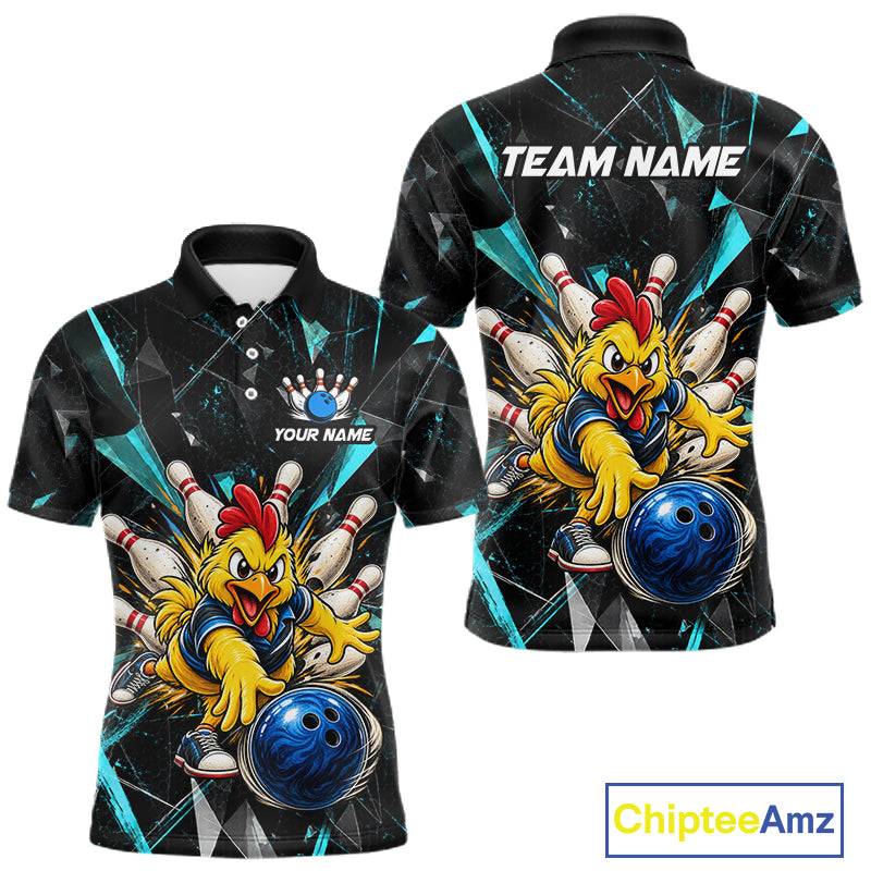 Custom Turquoise Funny Chicken Bowling Team Shirt for Men Break Glass Bowling Jersey QZT1289