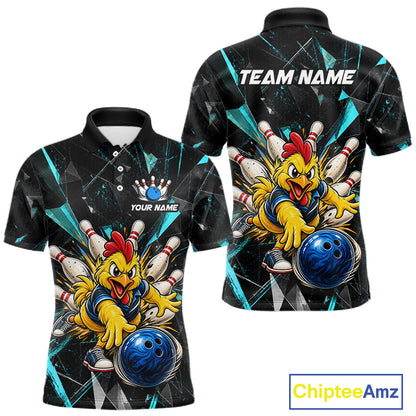 Custom Turquoise Funny Chicken Bowling Team Shirt for Men Break Glass Bowling Jersey QZT1289