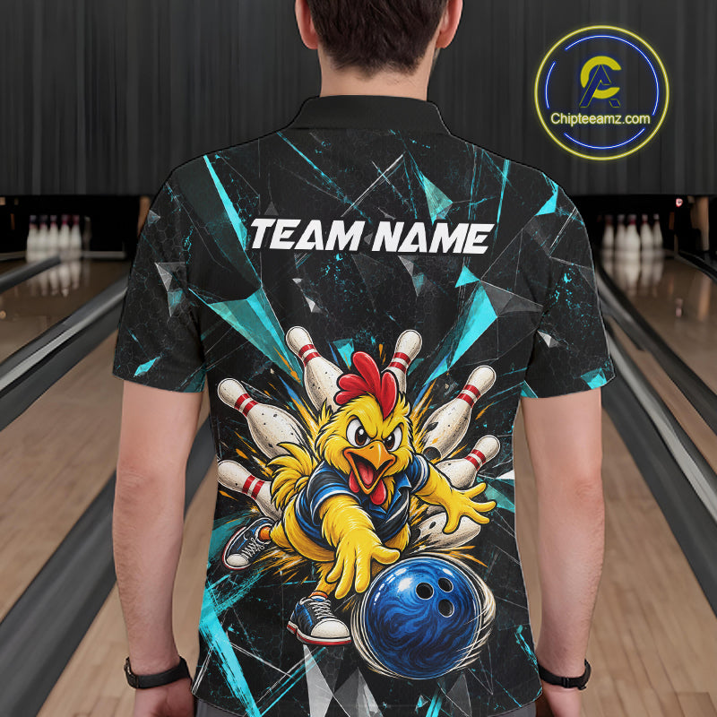 Custom Turquoise Funny Chicken Bowling Team Shirt for Men Break Glass Bowling Jersey QZT1289