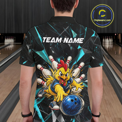 Custom Turquoise Funny Chicken Bowling Team Shirt for Men Break Glass Bowling Jersey QZT1289
