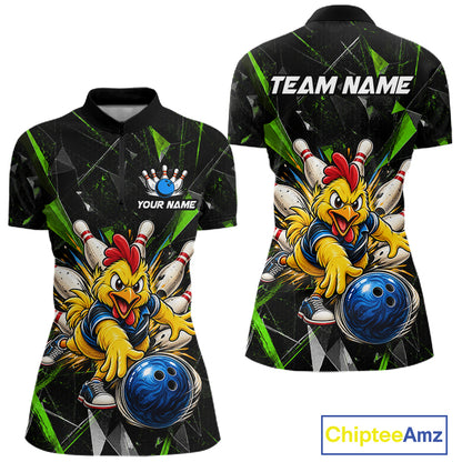 Custom Green Funny Chicken Bowling Team Shirt for Women Break Glass Bowling Jersey QZT1289