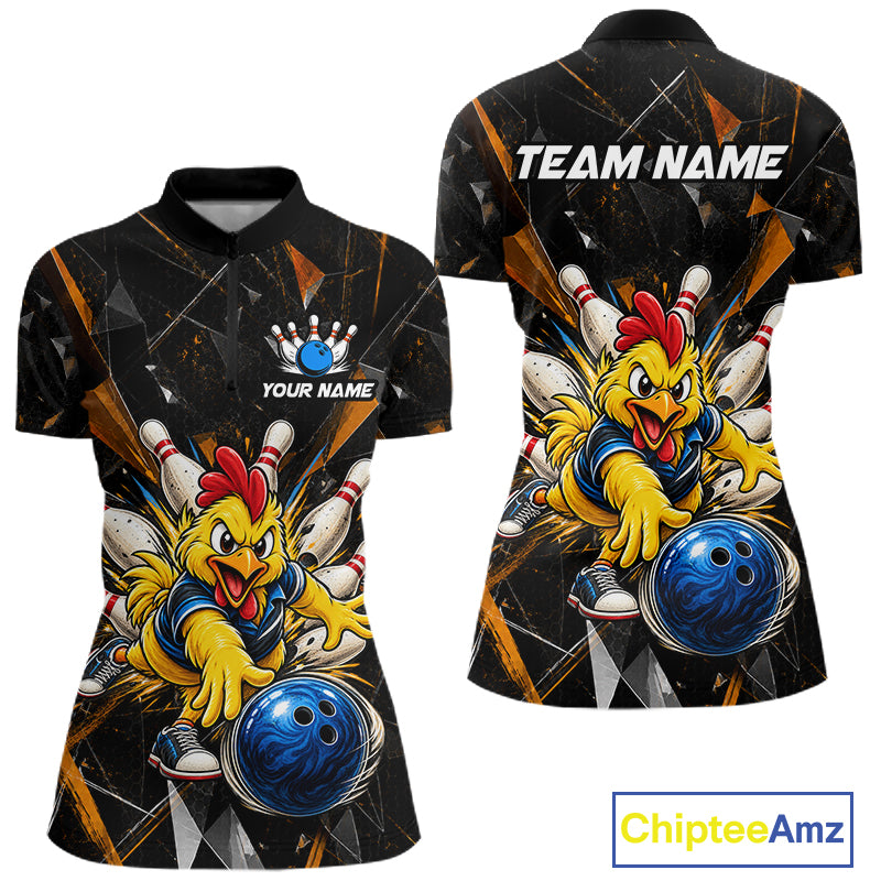 Custom Orange Funny Chicken Bowling Team Shirt for Women Break Glass Bowling Jersey QZT1289