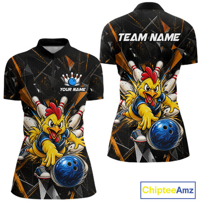 Custom Orange Funny Chicken Bowling Team Shirt for Women Break Glass Bowling Jersey QZT1289