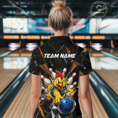 Custom Orange Funny Chicken Bowling Team Shirt for Women Break Glass Bowling Jersey QZT1289