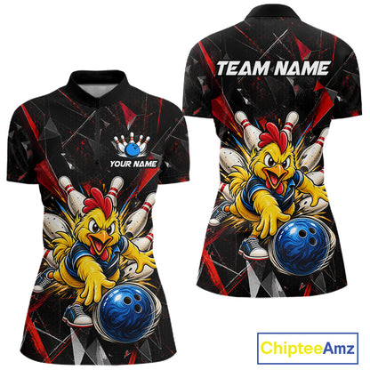 Custom Red Funny Chicken Bowling Team Shirt for Women Break Glass Bowling Jersey QZT1289