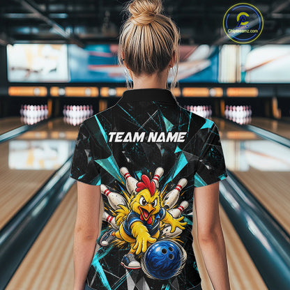 Custom Turquoise Funny Chicken Bowling Team Shirt for Women Break Glass Bowling Jersey QZT1289