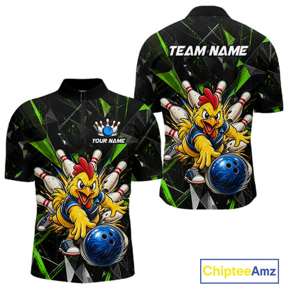Custom Green Funny Chicken Bowling Team Shirt for Men Break Glass Bowling Jersey QZT1289