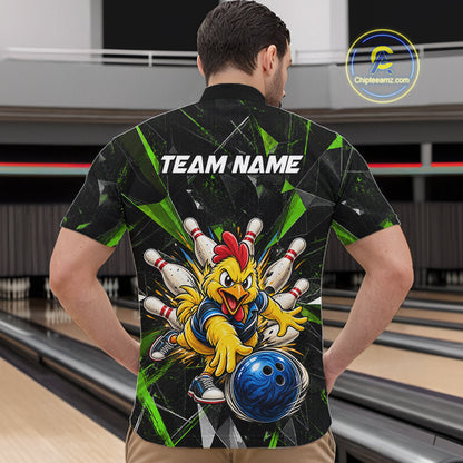 Custom Green Funny Chicken Bowling Team Shirt for Men Break Glass Bowling Jersey QZT1289