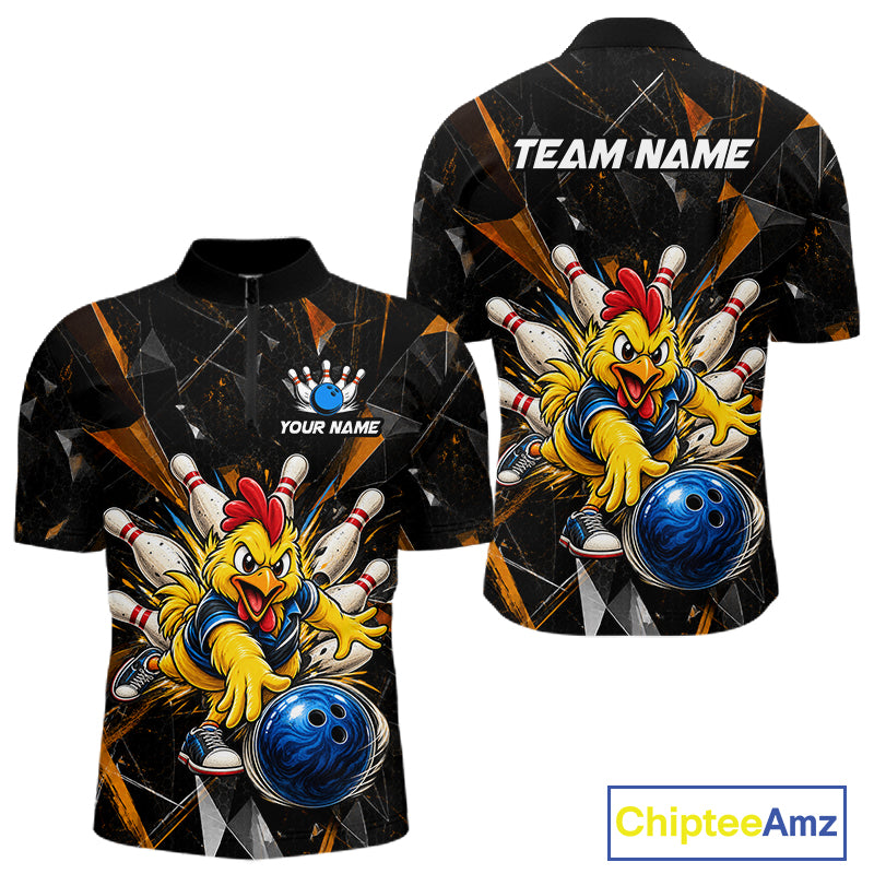 Custom Orange Funny Chicken Bowling Team Shirt for Men Break Glass Bowling Jersey QZT1289