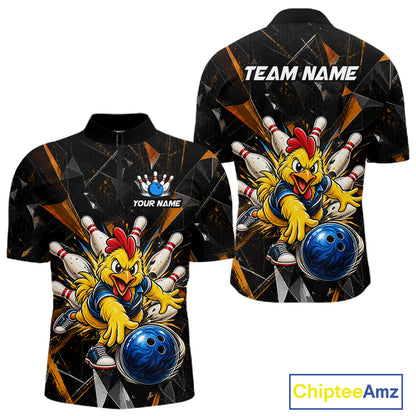 Custom Orange Funny Chicken Bowling Team Shirt for Men Break Glass Bowling Jersey QZT1289