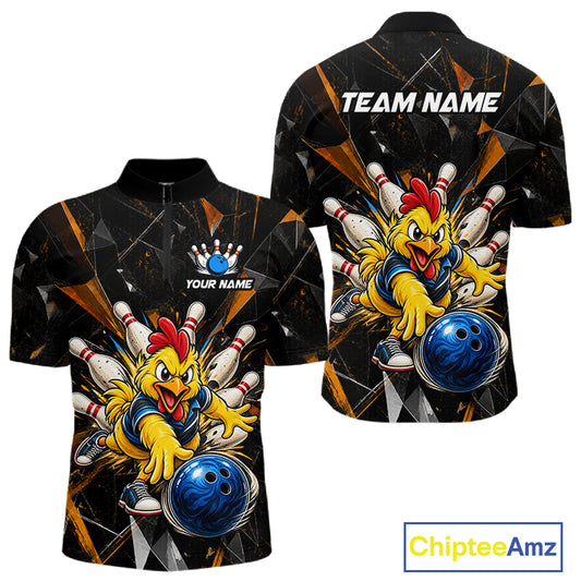 Custom Orange Funny Chicken Bowling Team Shirt for Men Break Glass Bowling Jersey QZT1289