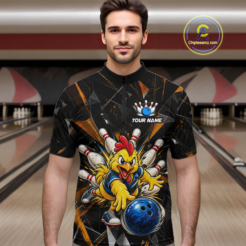 Custom Orange Funny Chicken Bowling Team Shirt for Men Break Glass Bowling Jersey QZT1289
