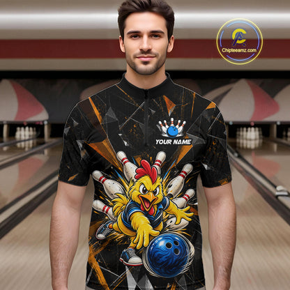 Custom Orange Funny Chicken Bowling Team Shirt for Men Break Glass Bowling Jersey QZT1289