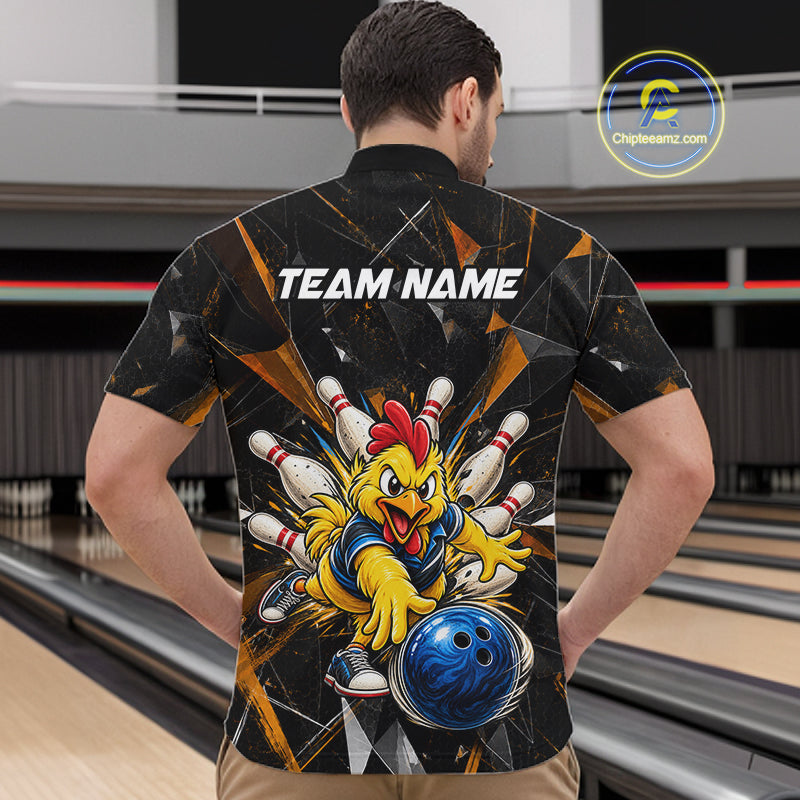 Custom Orange Funny Chicken Bowling Team Shirt for Men Break Glass Bowling Jersey QZT1289