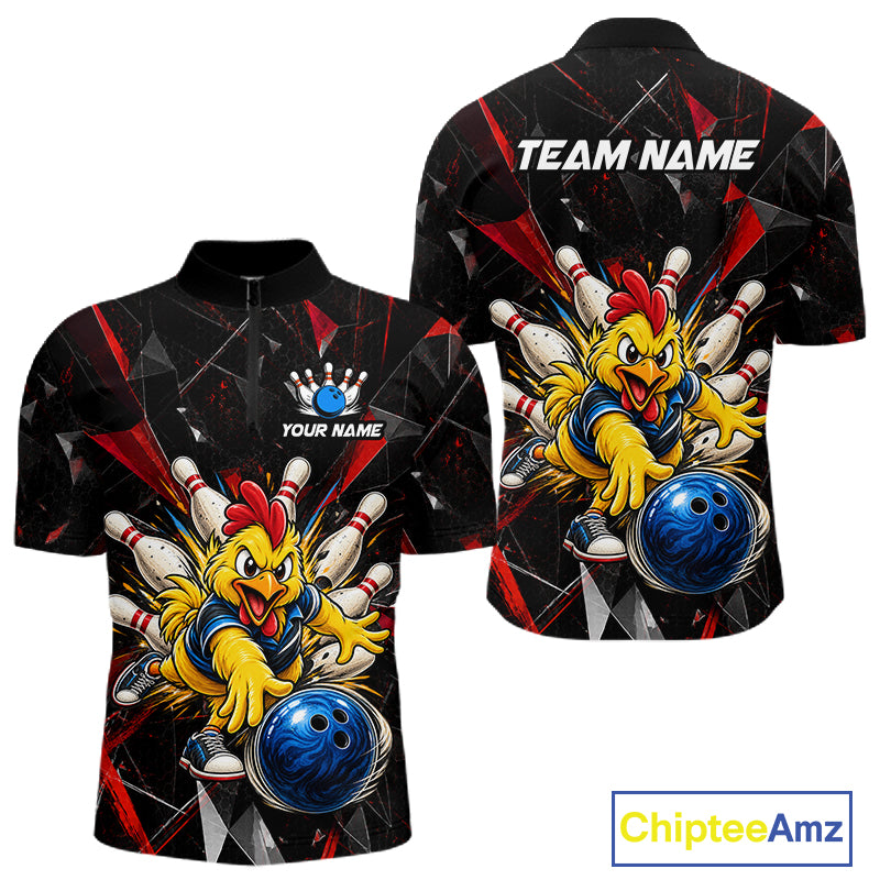 Custom Red Funny Chicken Bowling Team Shirt for Men Break Glass Bowling Jersey QZT1289