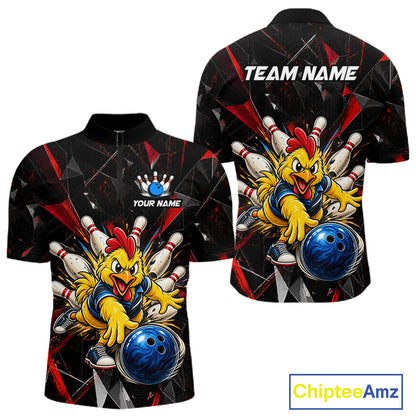 Custom Red Funny Chicken Bowling Team Shirt for Men Break Glass Bowling Jersey QZT1289