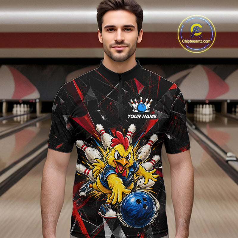 Custom Red Funny Chicken Bowling Team Shirt for Men Break Glass Bowling Jersey QZT1289