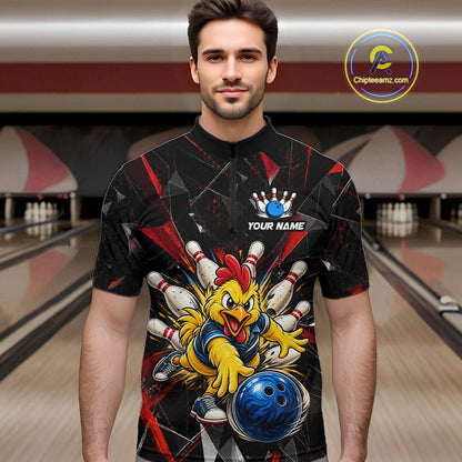 Custom Red Funny Chicken Bowling Team Shirt for Men Break Glass Bowling Jersey QZT1289