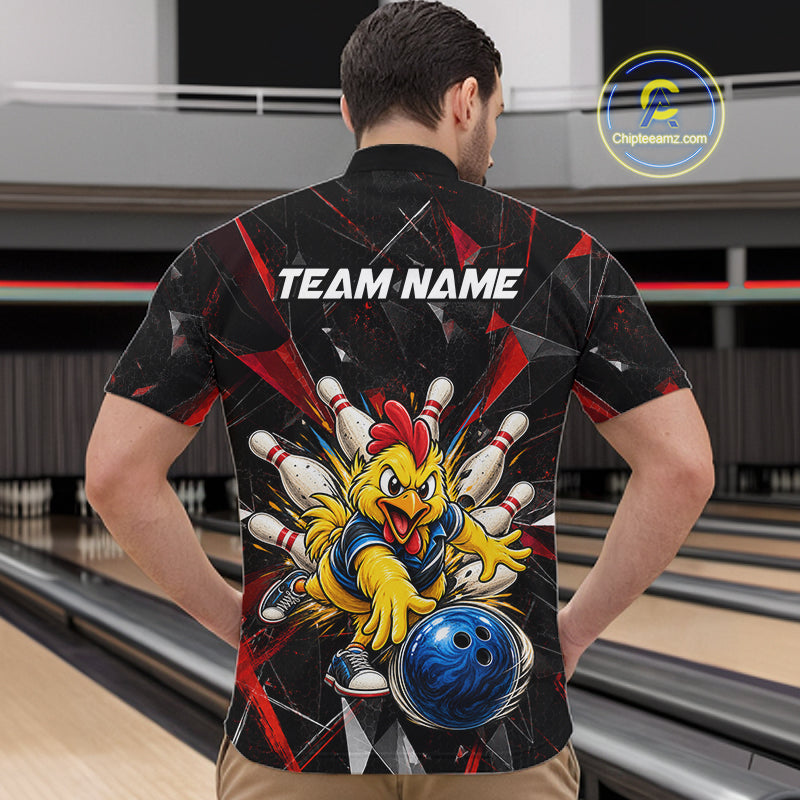 Custom Red Funny Chicken Bowling Team Shirt for Men Break Glass Bowling Jersey QZT1289