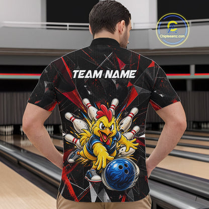 Custom Red Funny Chicken Bowling Team Shirt for Men Break Glass Bowling Jersey QZT1289