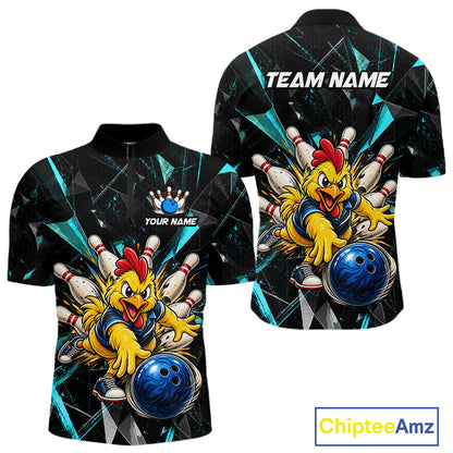 Custom Turquoise Funny Chicken Bowling Team Shirt for Men Break Glass Bowling Jersey QZT1289