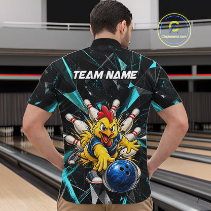 Custom Turquoise Funny Chicken Bowling Team Shirt for Men Break Glass Bowling Jersey QZT1289
