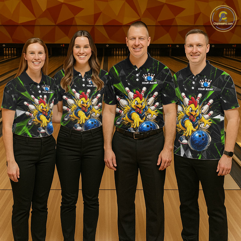 Custom Green Funny Chicken Bowling Team Shirt for Women Break Glass Bowling Jersey QZT1289