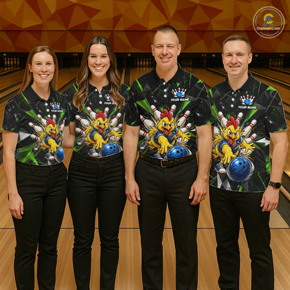 Custom Green Funny Chicken Bowling Team Shirt for Women Break Glass Bowling Jersey QZT1289