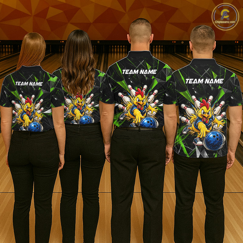 Custom Green Funny Chicken Bowling Team Shirt for Women Break Glass Bowling Jersey QZT1289