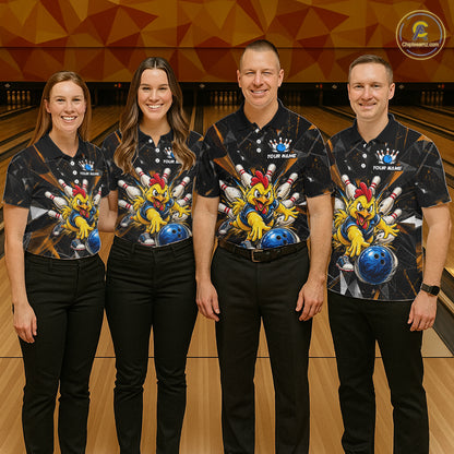 Custom Orange Funny Chicken Bowling Team Shirt for Men Break Glass Bowling Jersey QZT1289