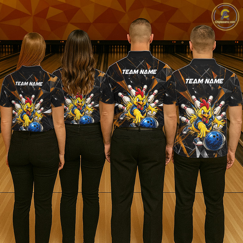 Custom Orange Funny Chicken Bowling Team Shirt for Men Break Glass Bowling Jersey QZT1289