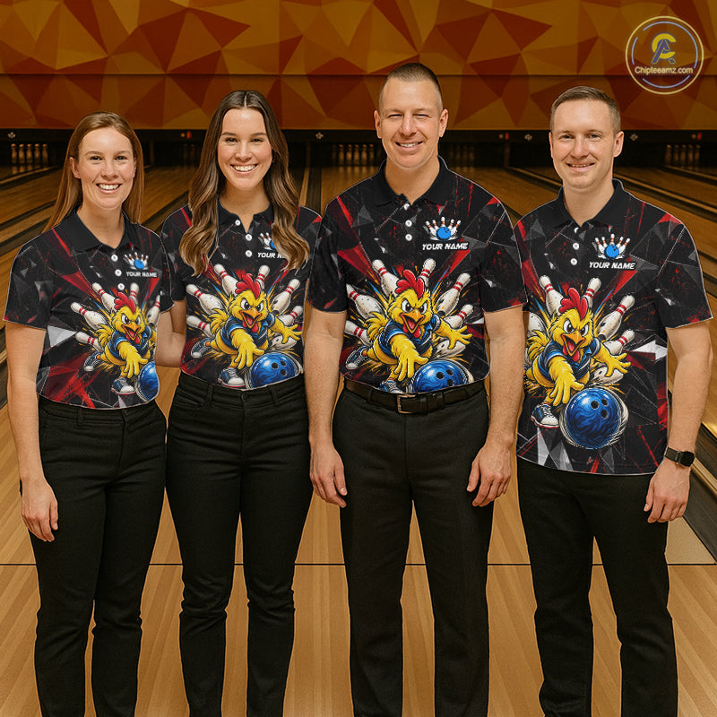 Custom Red Funny Chicken Bowling Team Shirt for Men Break Glass Bowling Jersey QZT1289