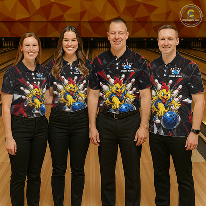 Custom Red Funny Chicken Bowling Team Shirt for Men Break Glass Bowling Jersey QZT1289
