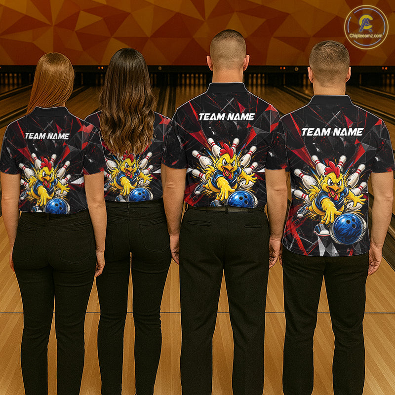 Custom Red Funny Chicken Bowling Team Shirt for Men Break Glass Bowling Jersey QZT1289
