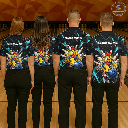 Custom Turquoise Funny Chicken Bowling Team Shirt for Men Break Glass Bowling Jersey QZT1289