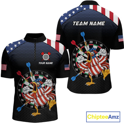 Custom Funny Chicken Dart Shirt American Dart Jerseys for Men Polo & 1/4 Zip Dartboard Shirt DHT6