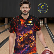 Load image into Gallery viewer, Custom Funny Cat Wizard Bowling Shirts for Men Flame Bowling Jersey for Team Bowling Outfit QZT921