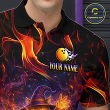 Load image into Gallery viewer, Custom Funny Cat Wizard Bowling Shirts for Men Flame Bowling Jersey for Team Bowling Outfit QZT921