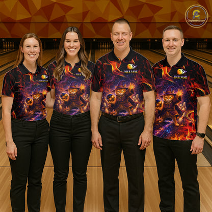 Custom Funny Cat Wizard Bowling Shirts for Men Flame Bowling Jersey for Team Bowling Outfit QZT921