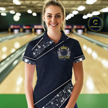 Load image into Gallery viewer, Custom Navy Bowling Shirts with Rhinestones for Women King Bowling Polo &amp; Quarter-Zip Bowling Outfit QZT922