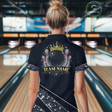 Load image into Gallery viewer, Custom Navy Bowling Shirts with Rhinestones for Women King Bowling Polo &amp; Quarter-Zip Bowling Outfit QZT922