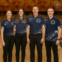 Load image into Gallery viewer, Custom Navy Bowling Shirts with Rhinestones for Women King Bowling Polo &amp; Quarter-Zip Bowling Outfit QZT922