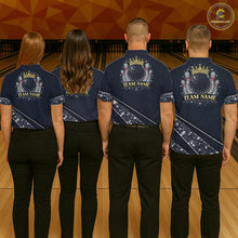 Load image into Gallery viewer, Custom Navy Bowling Shirts with Rhinestones for Women King Bowling Polo &amp; Quarter-Zip Bowling Outfit QZT922