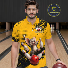 Load image into Gallery viewer, Black &amp; Yellow Funny Mouse Bowling Team Shirt for Men Custom Bowling Jersey Polo &amp; Quarter-Zip QZT1032